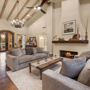 Inside of a Vacanza Stays vacation rental. The living room is both large and beautiful.