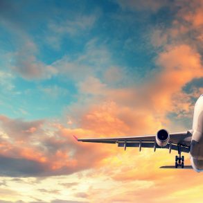 Airplane landing at the airport.