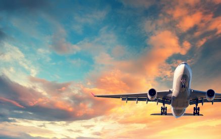 Airplane landing at the airport.